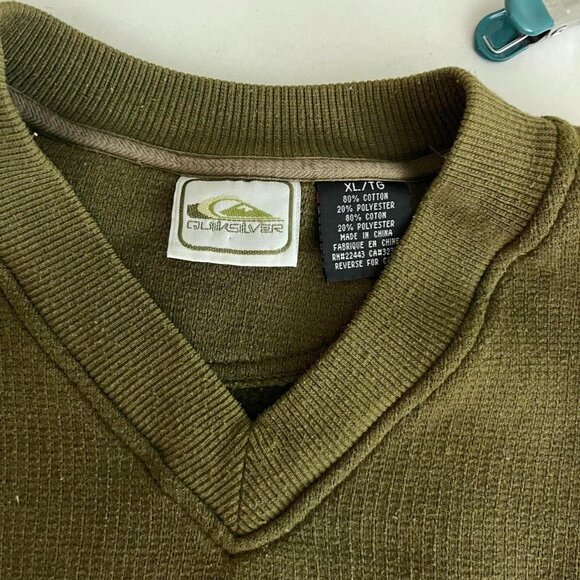 Quiksilver 90s green and khaki oversized  V-neck sweater - Picture 8 of 8